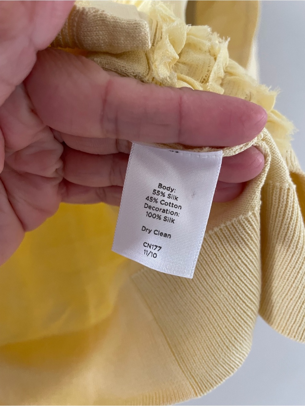 Talbots Pale Yellow Ruffle-Trim Button Front Cardigan - Picture 3 of 5